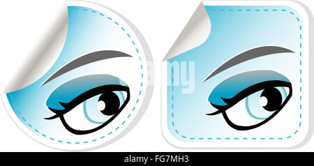 Blue girl sticker yeux fixés. abstract vector label Banque D'Images