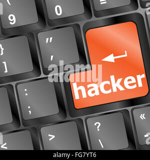 Mot hacker sur clavier, cyber attaque, cyber terrorisme concept Banque D'Images