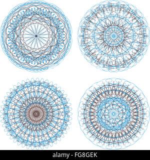 Ronde d'ornement motif floral. Ensemble de quatre ornement coloré Banque D'Images