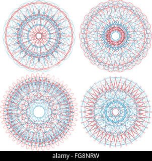 Ensemble de quatre ornement de dentelle. Ornement indien, motif floral kaléidoscopique, mandala. Banque D'Images