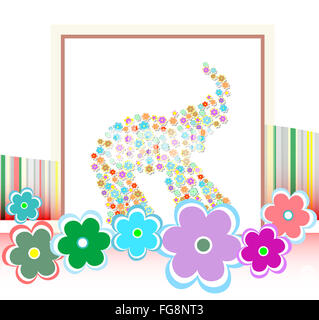 Joyeux anniversaire carte avec beaucoup de fleurs et éléphants mignon Banque D'Images