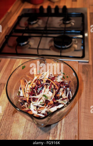 Un coleslaw fait maison dans un bol sur le plan de travail de la cuisine Banque D'Images