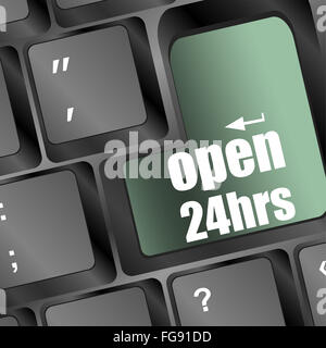 Clavier d'ordinateur avec touches ouvert 24 heures, concept d'entreprise Banque D'Images