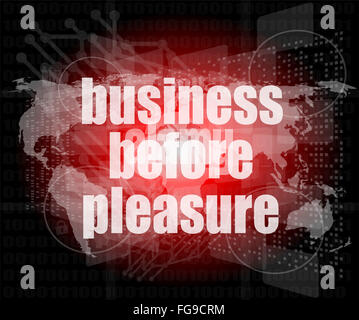 Avant le plaisir des mots sur écran tactile numérique, concept d'entreprise Banque D'Images