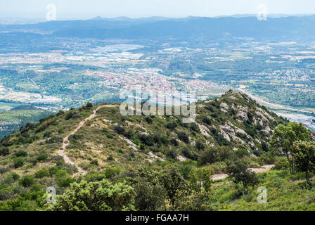 Vue aérienne de Montserrat, près de abbaye bénédictine Santa Maria de Montserrat, Monistrol de Montserrat, en Catalogne, Espagne Banque D'Images