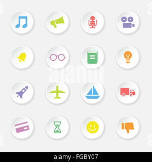 [JPEG] colorful web icon set sur 5 bouton rond blanc avec ombre douce pour la conception web, infographie, l'interface utilisateur et des applications mobiles Banque D'Images
