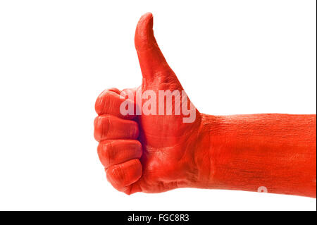 La peinture rouge Thumbs Up Banque D'Images