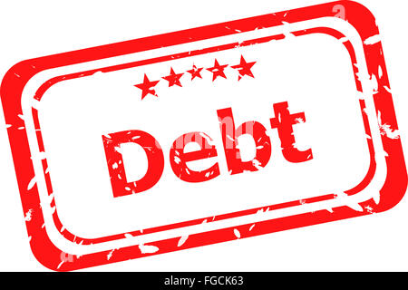 Timbres en caoutchouc rouge de la dette sur un fond blanc Banque D'Images
