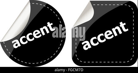 Accent noir sur blanc, set autocollants bouton icône Banque D'Images
