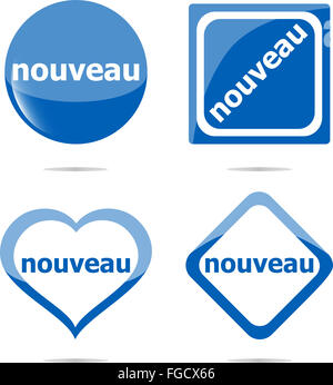 Nouveaux autocollants set isolé sur blanc, bouton icône Banque D'Images