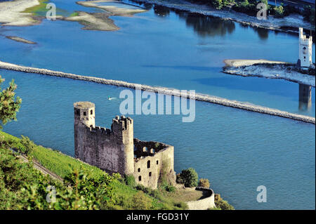 Ruine de château Ehrenfels au-dessus des gorges du Rhin, près de la ville de Rüdesheim am Rhein et le tour de la souris de Bingen Banque D'Images