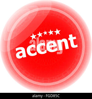 Des autocollants rouges d'accent sur le bouton-icône, blanc Banque D'Images