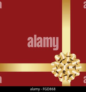 Cadeau doré avec ruban sur fond rouge. Illustration de Vecteur