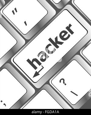 Mot hacker sur le clavier, l'attaque, le concept de terrorisme internet Banque D'Images