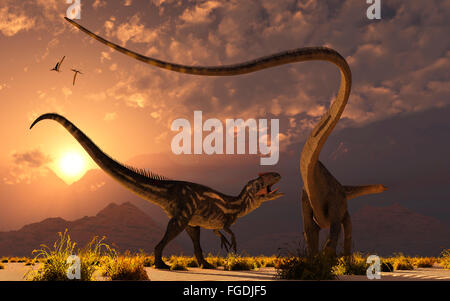 L'Allosaurus versets un Diplodocus Banque D'Images