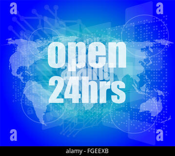 Concept de sécurité : ouvert 24 heures sur écran numérique Banque D'Images