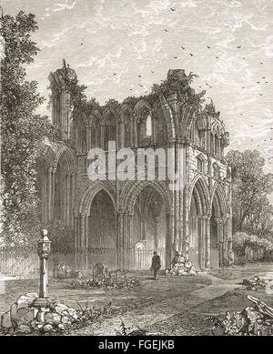 Gravure du xixe siècle, l'Écosse Abbaye de Dryburgh Banque D'Images