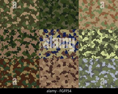 Neuf images autonomes. Motif de camouflage sans scénario. Énorme ensemble, facile à éditer un par un. Illustration de Vecteur