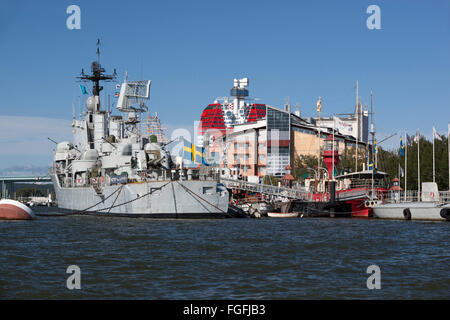 Maritiman bateau musée avec HMS Småland, Göteborg, à l'Ouest, la Suède, Scandinavie Gothland, Europe Banque D'Images