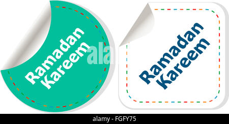 Texte de l'arabe la calligraphie islamique Ramadan Kareem autocollants label tag set isolated on white Banque D'Images