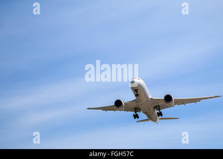 Grand avion de passagers volant dans le ciel bleu Banque D'Images