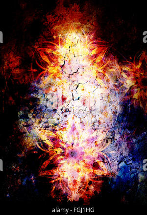 Ornamental mandala et fond de couleur avec le grésillement du désert Banque D'Images