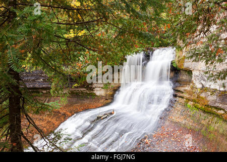 Rire Whitefish Falls près de Chatham Michigan dans la Péninsule Supérieure du Michigan. Couleurs d'automne Banque D'Images