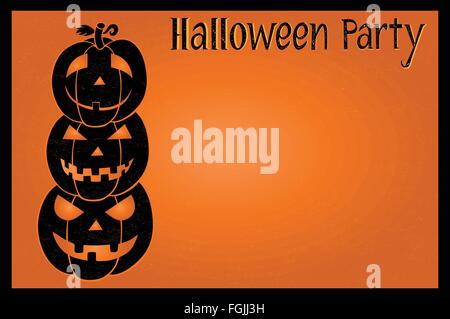 Halloween party carte postale avec trois citrouilles sur fond orange Illustration de Vecteur