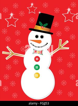 Le Snowman isolé sur illustration rouge Illustration de Vecteur