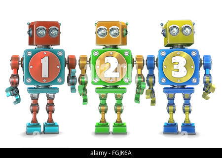 Numéros colorés 123 vintage sur des robots. Isolated over white. Contient clipping path Banque D'Images