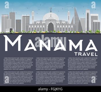 Manama Skyline avec bâtiments gris et copier l'espace. Vector Illustration. Les voyages d'affaires et tourisme Concept Illustration de Vecteur