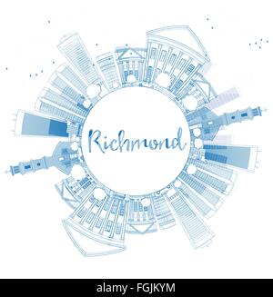 Contours Richmond (Virginie) avec toits de bâtiments bleu et copier l'espace. Vector Illustration. Les voyages d'affaires et tourisme Concept Illustration de Vecteur