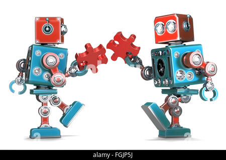 L'assemblage de robots rétro jigsaw puzzle pieces. Isolated over white. Contient clipping path Banque D'Images