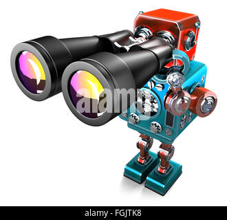 Vintage Robot avec des jumelles. Isolated over white. Contient clipping path Banque D'Images