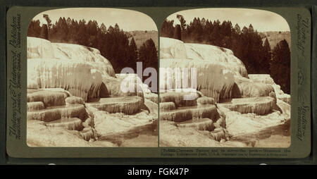 Terrasse Cléopâtre et son miroir comme des piscines - Mammoth Hot Springs, le parc de Yellowstone, U.S.A, par Underwood & Underwood Banque D'Images