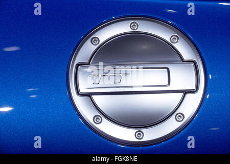 Bouchon de remplissage de carburant sur une Audi TT à la 85e International Salon Automobile de Genève à Palexpo, Genève Banque D'Images