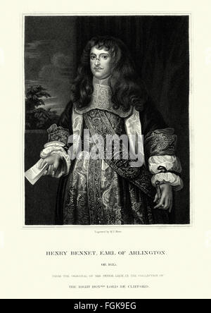 Portrait de Henry Bennet, 1 comte d'Arlington 1618 à 1685 un homme d'État anglais. Il a reçu une blessure à l'arrête du nez Banque D'Images