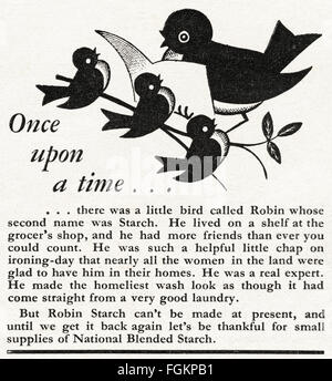 Vintage Original advert à partir de 1940. Publicité Publicité en date du 1947 Robin de l'amidon. Banque D'Images