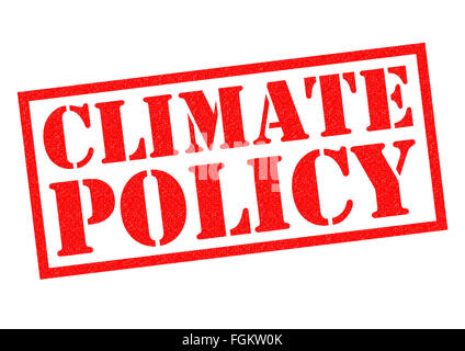 La politique climatique de tampon en caoutchouc rouge sur un fond blanc. Banque D'Images