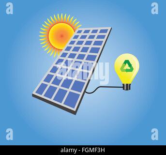 Panneau solaire isolé avec soleil et vecteur de l'ampoule Illustration de Vecteur
