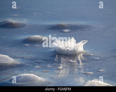 Les buttes de glace sur une petite échelle, la glace de mer de briser et faire de beaux motifs autour des pierres dans un fjord d'hiver norvégien Banque D'Images