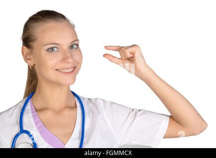 Montre stagiaire signe main petit exemplaire de l'espace. fond blanc Banque D'Images