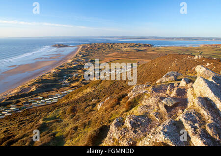 Et l'île de rhossili Llangennith dunes et la plage vus de Rhossili downs Banque D'Images