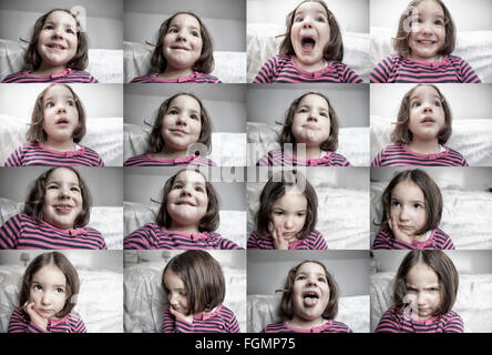 Expressions courantes des enfants. Trois ans petite fille portraits Banque D'Images