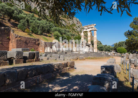 Phocide, Delphes, Grèce. Le tholos, datant de 380-360 avant J.-C., à côté du Sanctuaire d'Athena Pronaia. Banque D'Images