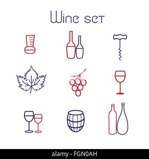 Vector collection d'éléments graphiques du thème du vin sur un fond blanc Illustration de Vecteur