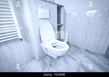 Livre blanc de la cuvette des toilettes dans les toilettes. Banque D'Images