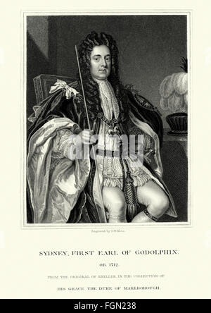 Portrait de Sidney Godolphin, 1er comte de Godolphin 1645 à 1712. Il a occupé le poste de Premier Lord du Trésor. Banque D'Images