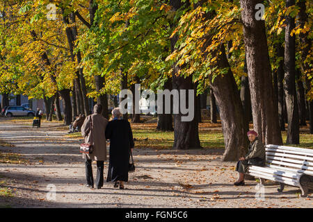 Couple en flânant dans le Parc Kadriorg, Tallinn, Estonie Banque D'Images