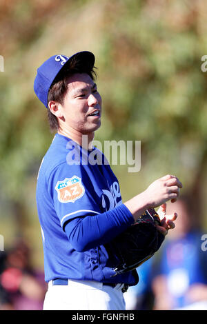 Glendale, Arizona, USA. Feb 20, 2016. Kenta Maeda (MLB) Dodgers : entraînement de printemps des Dodgers de Los Angeles, camp de baseball à Glendale, Arizona, United States . © AFLO/Alamy Live News Banque D'Images